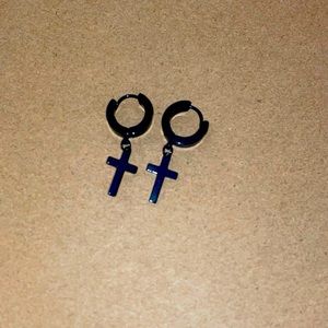 Black Hoop Earrings w/ hanging Cross